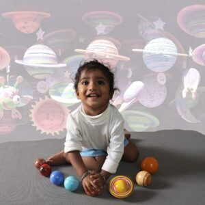 Gift Equals Love Wooden Planets Science Set Solar System Handmade Toy for Kids 3+ with a Cotton Bag for Indoor Play and Gifting Educational Montessori Learning Model Kit