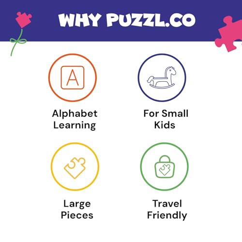 52 Piece Alphabet Puzzle for Kids 2+ Years | Wooden Matching Puzzle Game with 26 Letters & Images | Montessori Learning Toy | Educational Floor Puzzle for Toddlers & Preschoolers