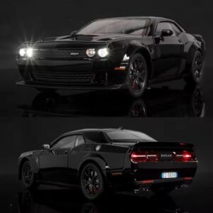 Dodge Challenger SRT Metal Cars Toys Car Scale Model Car Die cast Model car 1: 32 Scale Diecast Metal Toy Car with Sound & Light Perfect Car Toy for Kids 5-12[Black]