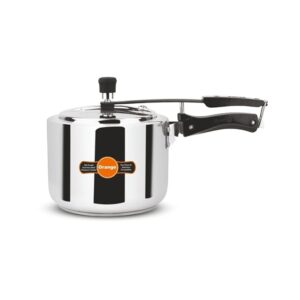 Orange Stainless Steel Inner Lid Pressure Cooker | 3 Litre Capacity | Induction and Gas Stove compatibility | 1.2 mm Thickness Base | heavy-gauge bas, BIS Certified | 5Year Warranty, Silver