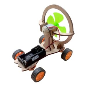 Blesssaro Wind Power Car Assembly DIY Kit for Kids | Air Thrust Fan Car Science Project with MDF Laser Cut Parts, Motor, Wheels & Battery Holder | Toys for Boys 7-14 Years (WindCar)