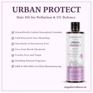 SINGULAR Urban Protect Hair Oil | Anti-Pollution & Uv Protection | Repairs Damaged & Frizzy Hair|Natural Cold-Pressed Argan,Coconut,Moringa,Green Tea & Sesame Oil | Lightweight & Non-Sticky - 100 Ml