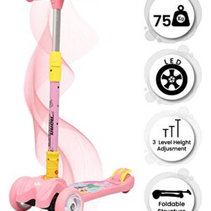 Road Runner Scooter for Kids of 3 to 14 Years Age 4 Adjustable Height, Foldable, LED PU Wheels & Weight Capacity 75 kgs Kick Scooter with Brakes (Pink)