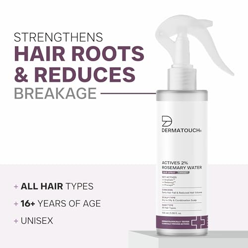 DERMATOUCH Rosemary Water Spray For Hair Growth (100 ml) | Advance 2% Actives Rosemary, Redensyl, Anagain + Procapil Hair Spray Mist for Hair Fall Control, Stimulates Hair Growth, Adds Shine , Strengthens Hair