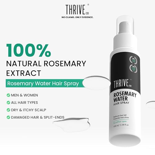 ThriveCo Rosemary Water Hair Spray | With 100% Natural Rosemary Extract, Rice Water & Hyaluronic Acid | For Hair Growth & Hair Fall Control | Adds Shine & Conditions | Lightweight | For Men & Women, 100ml