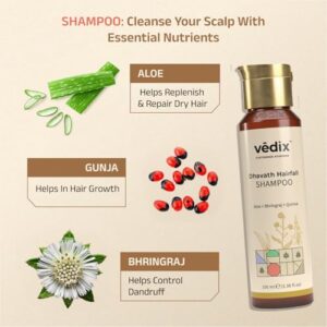 Vedix Customized Ayurvedic Hair Fall Control Regimen for Normal/Oily - Oily Scalp & Curly Hair - Ayurvedic Hair Oil + Shampoo - Hair Growth Serum