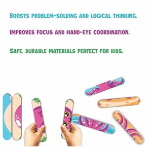 BRAIN BASKET Pack of 2 Wooden Stick Puzzles for Kids 2-4 Years, Preschool Montessori Educational Toy | Fun Way to Learn Animal Names Octopus and Peacock