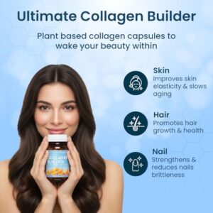 Collagen Builder with Seabuckthorn, Vitamin C, Biotin - Veg Collagen for Skin, Hair, & Joints - 100% Plant Based Supplement for Men & Women - 120 Veg Capsules For Brighter & Youthful Skin - By ZEROHARM
