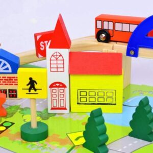 Preschool Overpass Traffic Scene Children Educational Wooden Train Track Railway Toys Set for Kids (40 Pieces)| DIY Kit Reassemble Set | Wooden Building Block Toys for Kids 3 Years +
