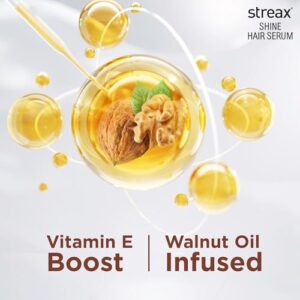 Streax Hair Serum 115ml, Hair serum for Dry & Frizzy Hair, for Women & Men, for Curly Hair, Wavy Hair, Straight Hair, Silk & Shine Vitalised with Walnut Oil