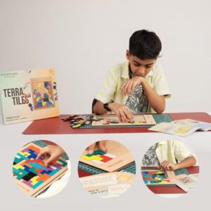 Terra Tiles Puzzle Board Game Kit for Kids 6-8-12 Year Old | Birthday Gift for Smart Kids | Parents Choice | Logical, Educational and STEM Skill Kit | 9 Different Colors, 55 Pcs, MDF