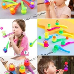 Laxmi Collection 10 PCS Floating Blow Pipe Magic Blowing Ball Toy Birthday Return Gift for Kids Boys Girls in Bulk Multi-Color (Pack of 10)