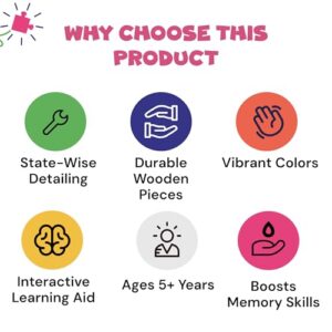 India Map Puzzle for Kids 5+ Years | 48 Piece Jigsaw Puzzle with 28 Flash Cards | Educational Toy, Learning Game, Vibrant Design, Brain Development Gift for Boys & Girls