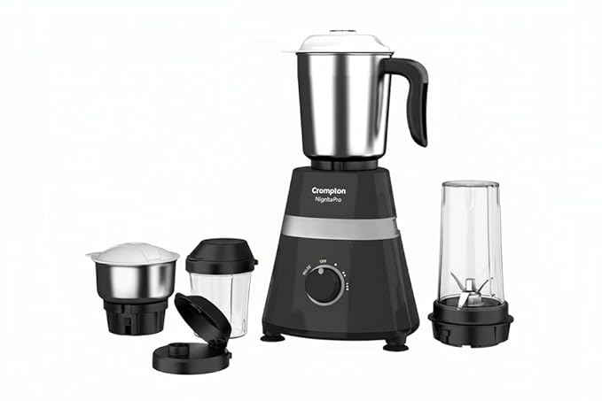 Crompton Nigella Pro 500W Mixer Grinder | 4 Jars (1.2L, 500ml, 400ml, 350ml) | 30 Min Continuous Grinding | Motor Vent-X Technology | Anti-Skid Base | Black | Life Active Series
