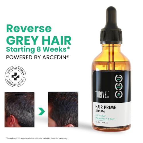 ThriveCo Anti-Grey Hair Prime Serum | Reverses & Limits Hair Greying | Arcolys + Biotin + Black Tea Extract | Light-Weight, Non-Sticky & Odourless | For Men and Women | 50 Ml