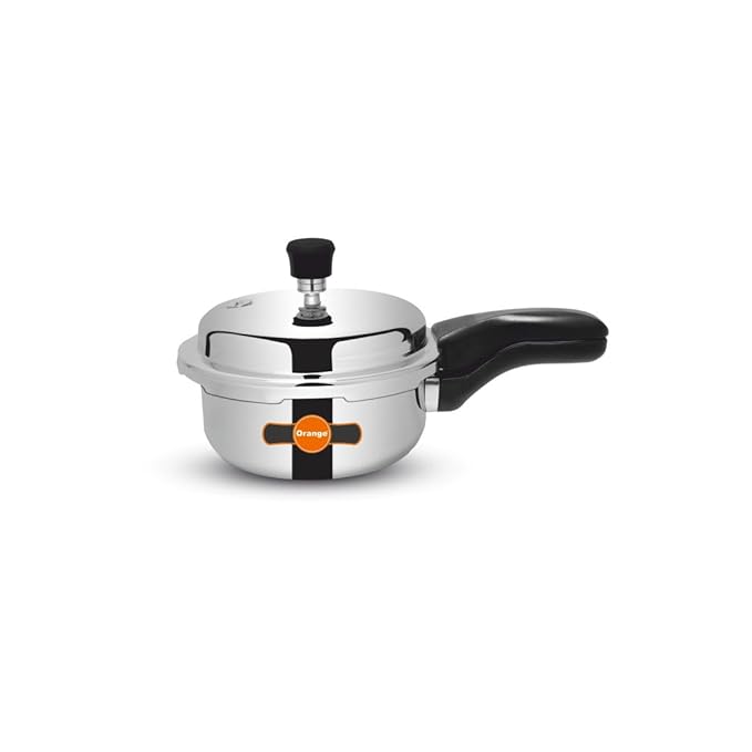Orange Triply Stainless Steel Outer Lid Pressure Cooker With Strong, Sturdy Handle 1.5 litre Capacity | Induction Friendly | Heavy Bottom | 2.5mm Base Thickness | 5 Year Warranty | Steel Color