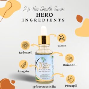 Four Trees 2X Hair Growth Serum for Scalp | Faster Hair Growth & Reduces Hair Fall | With Biotin, Redensyl, Onion Oil | For Men & Women | 30ml