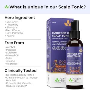 Avimee Herbal Hairtone PV 1 Scalp Tonic | Natural DHT Blocker & Fights Hair Fall | With Rosemary, Saw Palmetto, Amla, Methi & Bhringraj Extracts | Serum For Men & Women | 100 ml