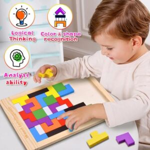 40 Pcs Wooden Russian Blocks Puzzles For KIDS Adults With A Storage Bag,Wood Intelligence Puzzle For KIDS Ages 3-8,Wooden Puzzles Brain Teasers Toy Educational Gift For Kid