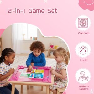 Amazon Brand ? Jam & Honey Barbie Carrom Board for Kids | 20x20 Inch | Multi-Game Board with Ludo & Snake & Ladder | Indoor Family Game Set | Multicolour