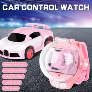 Remote Controlled Watch Car RC Toy, Mini Wrist Watch Remote Control Car Toy for Racing Racing of Boys/Girls 8-14 Years for Birthday, Christmas (Pink Bugatti)