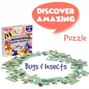 World of Bugs & Insects Floor Puzzle | Wooden Jigsaw Puzzle for Kids | Fun Facts Animal Riddles, Educational Toys, Gifts for Boys & Girls Ages 4+ Years (28 Pieces)