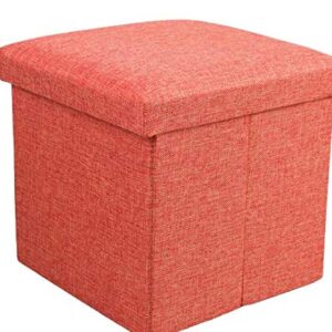 Collapsible Folding Linen Ottoman Footrest Sitting Cum Storage Cube Stool Bag Bedding Organizer (Orange)