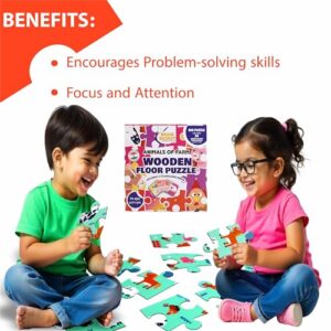 Farm Animal Floor Puzzle | Wooden Jigsaw Puzzle for Kids | Fun Facts Animal Puzzles, Educational Toys, Gifts for Boys & Girls Ages 4+ Years (28 Pieces)