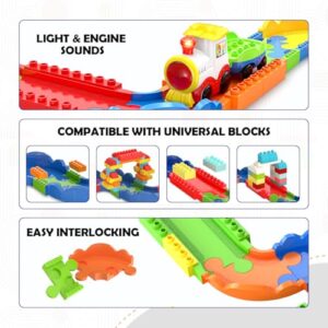 Block Rider Toy Train Set with Colorful & Multiple Track Layout, USB Rechargeable Type-C Engine, Various Sound Modes - Vande Bharat, Rajdhani, Delhi Metro, Kids 2-8 Years (Basic - 47 Pcs)