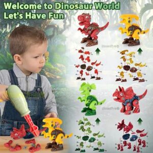 Branded Take Apart Dinosaur Toys, Pack of 4 Dinosaurs with Screwdrivers, Dino Kids Building Learning Toys, STEM Toy for Boys and Girls, 3 4 5 6 7 8 Year Old Boys and Girls (Dino-4)