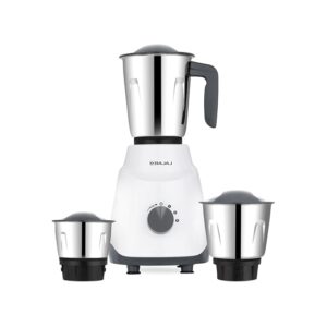 Bajaj GX1 Ninja Series 500W Mixer Grinder With 3 Jars (Stainless Steel Jars) | Superior Mixie For Kitchen | Durable Mixer Grinder | DuraCut Blades | 2 Yrs Warranty 【White/Grey】
