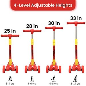 Road Runner Scooter for Kids of 3+ Year Age, Kids Kick Scooter with 4 Level Height Adjustment, PU LED Wheels & Weight Capacity Upto 75 kg (Red)