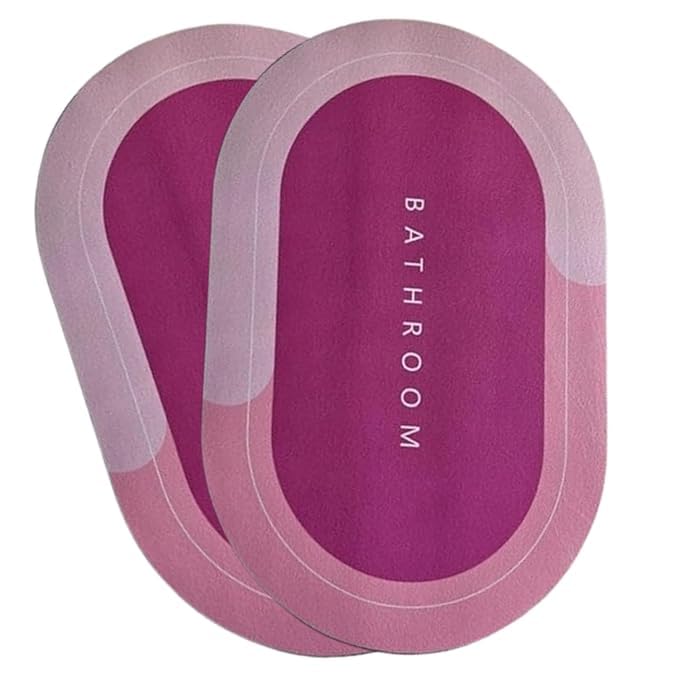 Pack of 2 Quick-Dry Anti-Slip Bathroom Mat | Non-Slip Rectangular Doormat | Bathroom Print Water-Absorbing Rubber Mat for Bathroom, Kitchen, Office, Living Room – Pink