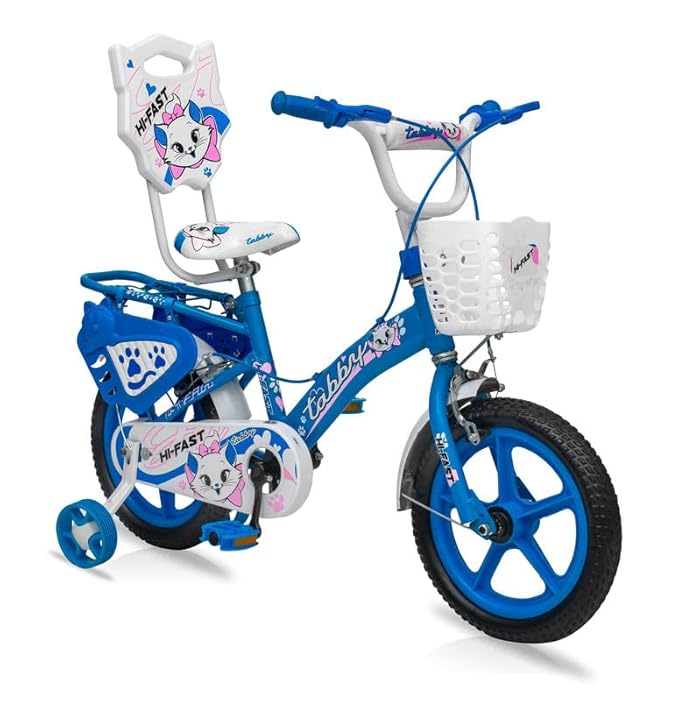 HI-FAST Tabby 14T Kids Cycle for 2-5 Years Girls & Boys with Back Carrier & Training Wheels || 95% Pre Assembled || Single Speed Road Cycle