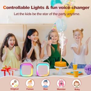 KMJSA Rechargeable Karaoke Mic with Speaker for Singing Wireless Mini Portable Bluetooth Speaker with Microphone & LED Lights Cute Birthday Gift for Kids Musical Toys for Boys, Girls and Adults Pink