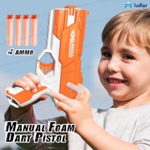 High-Speed Soft Bullet Gun Toy ? Manual Foam Dart Pistol with 4 Bullets, Long Range Shooting Toy Gun for Kids & Boys (Orange)