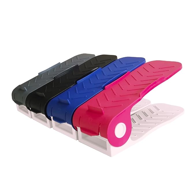 (Pack of 12 pcs. - Adjustable Shoe Organizers/Organiser/Shoe Shelf/Rack/Slots/holders/Space Saver/double deck/layer/Storage Cum Organizer - Combo (MultiColor, Pack of 12), Plastic, Cm