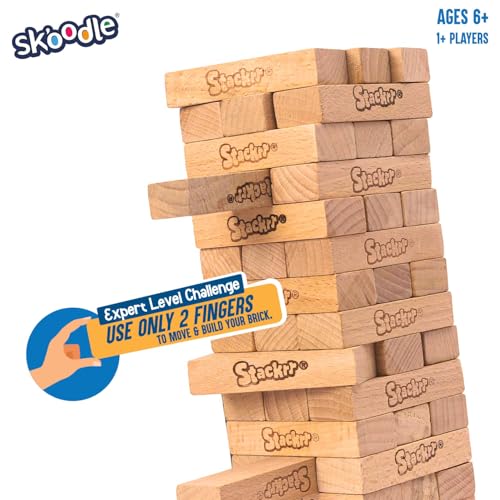 SKOODLE Stackrr Tumbling Tower Tabletop Game With 54 Precision Wooden Blocks Of Premium Beachwood, Fun Game For Adults And Kids, 1 Or More Players (Giant)