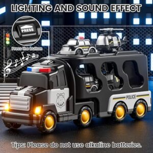 Mini Explorer 5 in 1 Police Trucks Boy Toys for 3-5 Year Old Toddlers - Toys for 3 4 5 6 7 Years Old Transport Vehicle Carrier Truck Sets Kids Boys & Girls