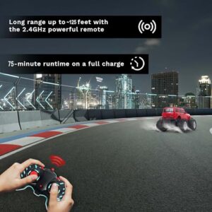 Off Roader Rechargeable Remote Control Car | RC Car Monster Truck | 4 Headlight Modes | Lithium Battery | C-Type Charging | Remote Control Car for Kids | Made in India, Red