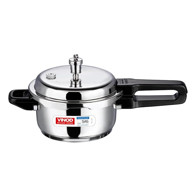 Vinod 3 Litre Stainless Steel Pressure Cooker Outer Lid | Sandwich Bottom for Even Heating | ISI & CE Certified | Ultra Hygienic & Durable | Gasket Release System | Induction & Gas Compatible