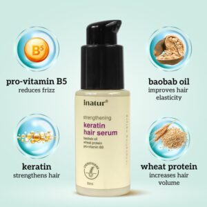 inatur Strengthening Keratin Hair Serum | Restores Shine & Repairs Damage | Strengthens, Protects & Smoothens | Frizz Control & Safe for Color-Treated Hair | Lightweight & Non-Greasy Formula | 50ml