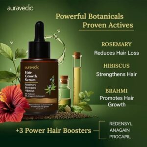 Auravedic Advance Hair Growth Serum For Scalp With Anagain 2%, Redensyl 3%, Procapil 3%, Caffeine, Biotin, Bhringaraj, Rosemary Oil For Hair Serum For Hair Fall Control