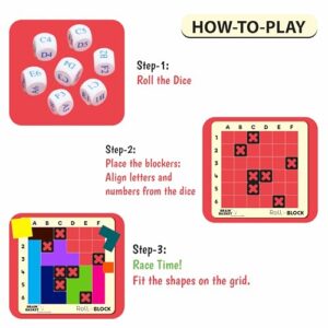 Roll 'N' Block Puzzle Game for Kids Age 4+ | Mind Brain Game for Concentration, Logic and Problem Solving | Travel Friendly Board Games