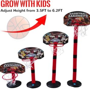 Basketball for Kids 2 in1 Set with Adjustable Stand and Magnetic Dart Game Basket Ball for Indoor Outdoor use (Rubber Basketball & 3 Darts Included in The Box