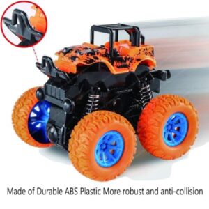 Storio Pack of 4 4x4 Friction Powered Mini Monster Trucks for Boys 3-7 Years | Durable Alloy & Non-Toxic Plastic Car Toys | Educational Toy Vehicles with Non-Slip Tires | Gift for Kids