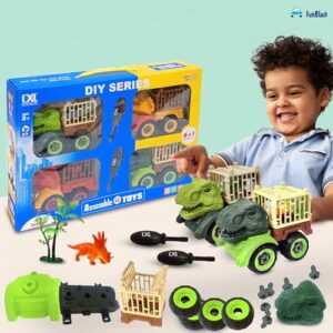 Dinosaur Truck Toy Set for Kids - 4 in 1 DIY Dinosaur Assembling Toy, STEM Toys Kit with 1 Screw Driver, Dino Building Kit for 3+ Year Old Boys and Girls - Multicolor