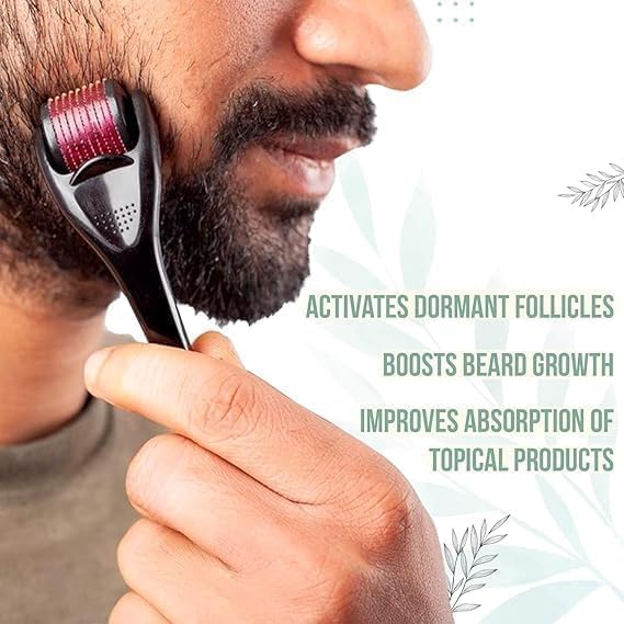 Wazdorf Derma Roller For Hair Growth 0.5 mm With 540 | Repairs Damaged Hair, Activates Hair Follicles | Roller for Beard & Hair Growth & Reduces Acne Scars | Safe & Effective to Use for Men & Women (Black)