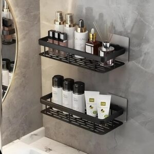 Self-Adhesive Multipurpose Bathroom Shelves | Space-Saving Storage Organizer Racks for Bathroom and Kitchen Accessories | Stylish Wall Stand for Home, Office Use (Black-Pack of 1) (2)