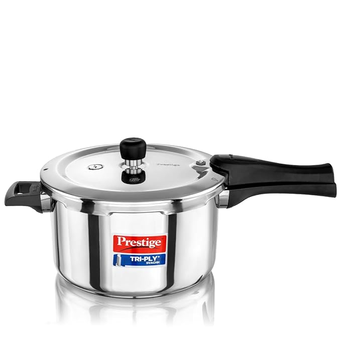 Prestige 5 Litre Triply Svachh Outerlid Pressure Cooker|Deep lid for spillage control|Gas & Induction Compatible|Triply body for even heating|Gasket Release System|5 Years warranty|ISI certified